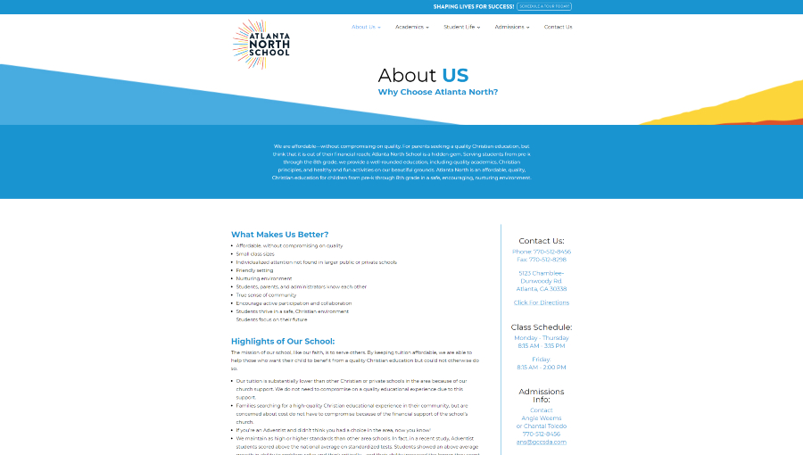 school about us page