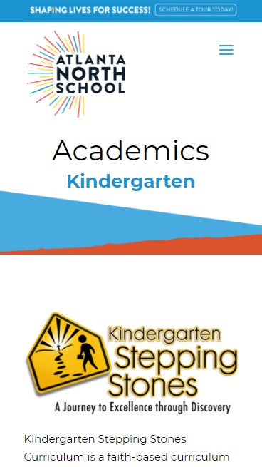 school academics page mobile view